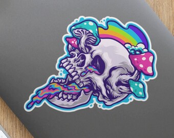 Etiqueta engomada mágica del cráneo de la seta, regalos Trippy, etiqueta engomada Trippy