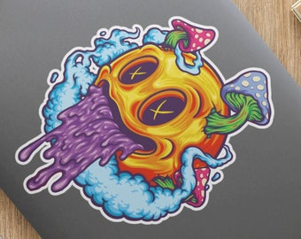 Etiqueta engomada psicodélica sonriente de la seta, regalos Trippy, etiqueta engomada Trippy