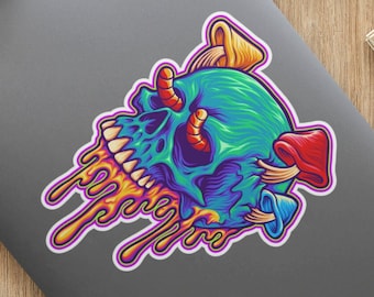 Adesivo teschio di funghi psichedelici fusi, regali Trippy, adesivo Trippy