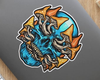 Invadido con pegatinas de calavera de hongos, regalos Trippy, Trippy Pegatina