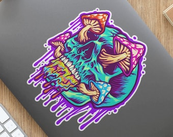 Etiqueta engomada psicodélica del cráneo de la seta del fantasma, regalos Trippy, etiqueta engomada Trippy