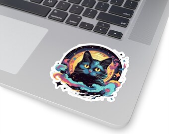 Gatto nero psichedelico 2, Adesivo alieno psichedelico, Regali Trippy, Adesivo Trippy, Adesivo alieno, Adesivo psichedelico, Adesivo colorato