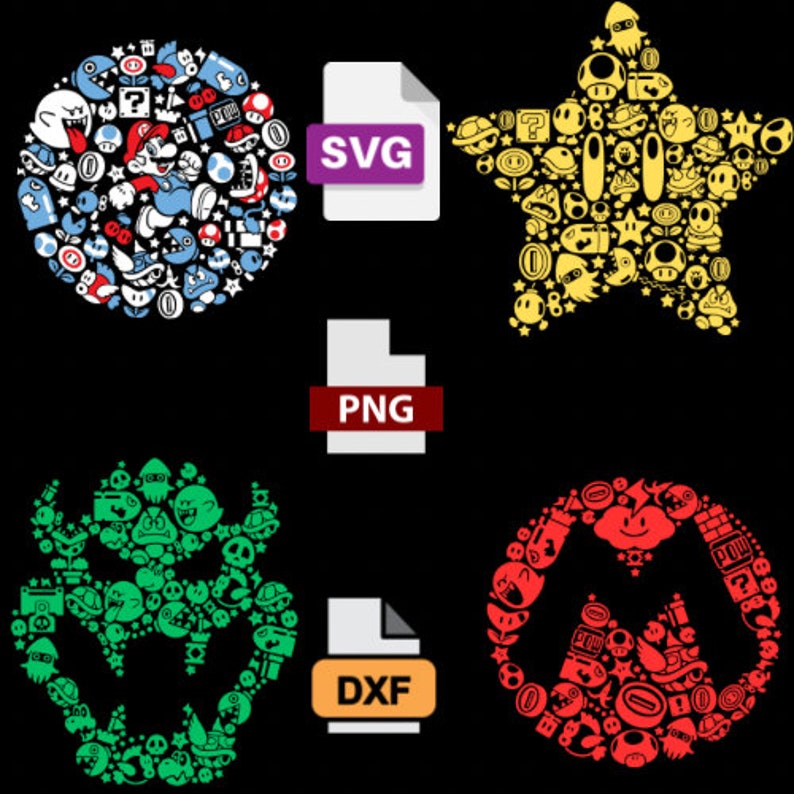 Super Mario Bundle Clipart Svg Png Dxf Cricut Plotter Vector Cut Tshirt ...