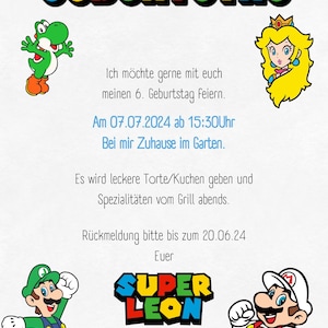 Mario Bros Geburtstagskind einladen | Mario Geburtstagseinladung | Mario Geburtstagsparty Mottokarte | Digital einladen | Kinder Geburtstag