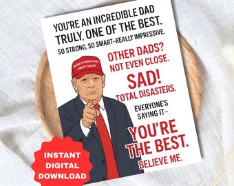 Zabawna karta Trump do wydrukowania na Dzień Ojca dla taty | Zabawna karta na Dzień Ojca dla taty, dziadka i męża | Urodziny taty | Uroczy dziadek