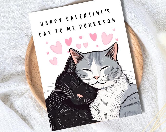 Happy Valentine's Day To Purrrson Card | In Love Card | Cats Valentine's Card for Her Him Wife Husband Boyfriend Fiance | Valentines Gift