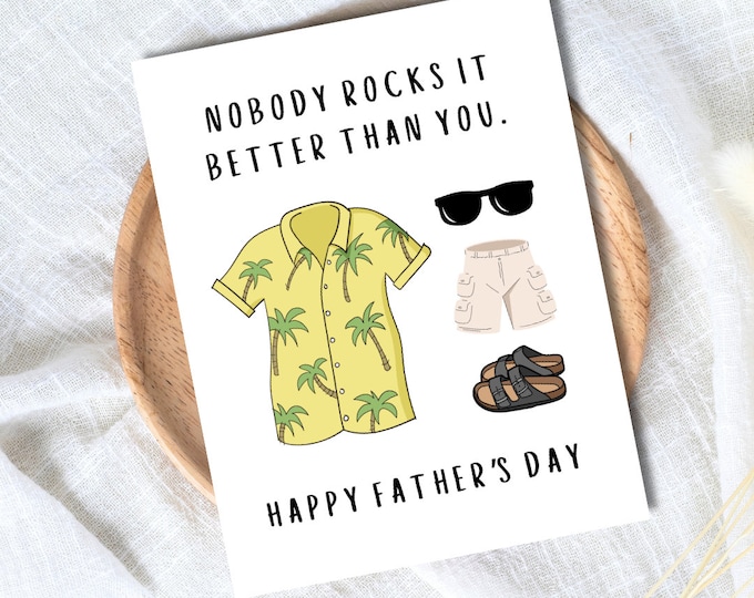 Nobody Rocks It Better Father's Day Card Hawaiian Shirt Cargo Shorts Sandals For Dad Grandad Husband Birthday Cute Daddy Grandpa Grandfather