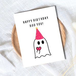 Feliz cumpleaños, Boo You / Tarjeta de Halloween de amor espeluznante. Tarjeta de cumpleaños para esposo, esposa, novio, novia, pareja, tarjeta de cumpleaños divertida.