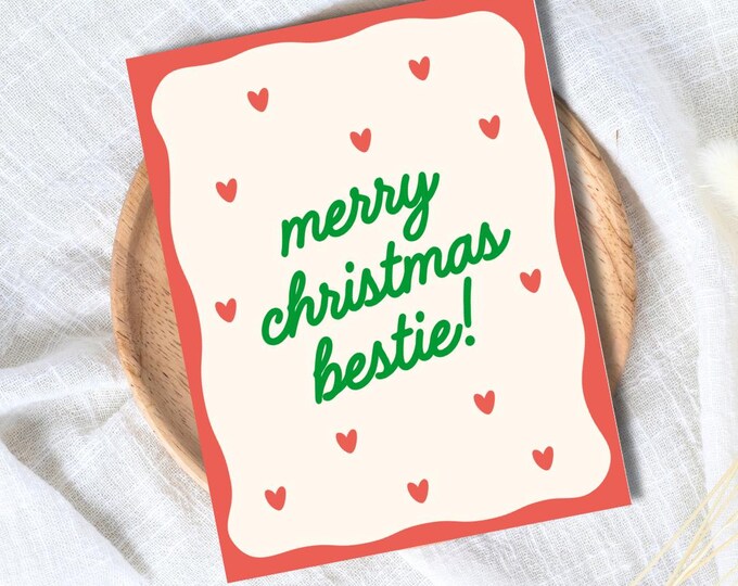 Merry Christmas Bestie, Bestie Christmas Card, Christmas Card For Best Friend, Friendship Card, Girl Bestie, gift box for friend Christmas