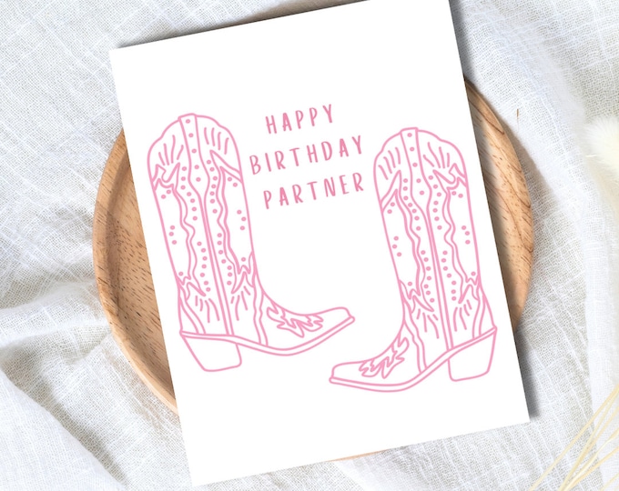 Happy Birthday Partner Birthday Card Pink Cowboy Western Cowgirl Card Birthday Card Daughter Wife Girlfriend Birthday Card Rootin Tootin