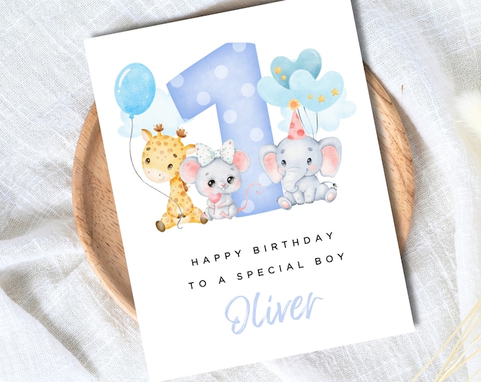 Personalised 1st 2nd 3rd Birthday Card for Girl Son Nephew Grandson Godson Child Kids Personalised with Name First Birthday