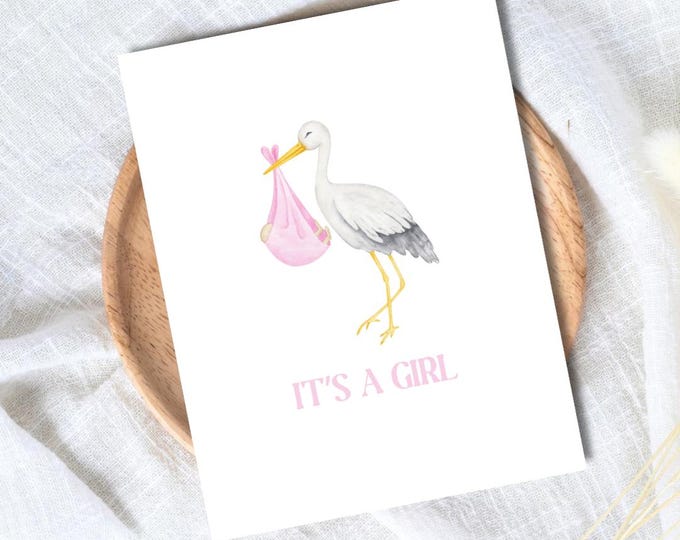 its a girl card, A New Baby Greeting Card, Pregnant, Congratulations, Baby Shower Card Daughter Niece Granddaughter Goddaughter Child Kids