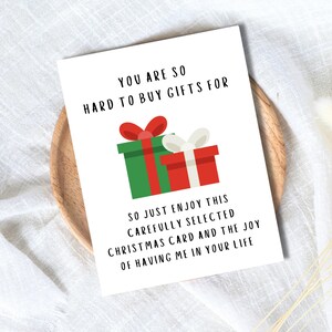 Difficile d'acheter des cadeaux pour une carte | Carte drôle | Carte de Noël pour mari, femme, petit ami, petite amie, maman, papa, ami | Cadeau de Noël pour lui/elle
