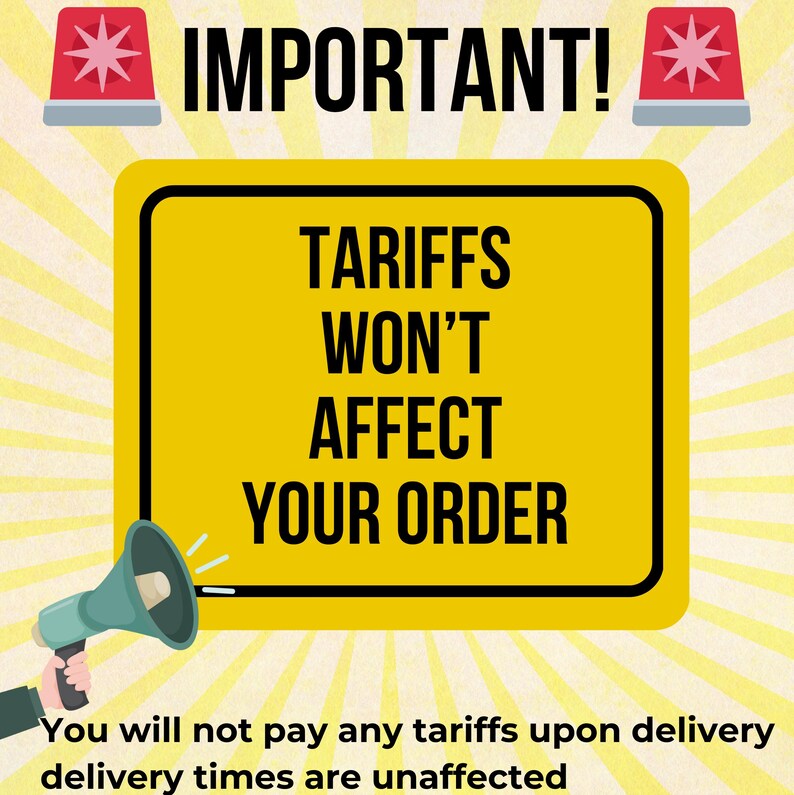 a yellow sign with black text, a megaphone, and a red light, along with a warning message about potential tax increases.