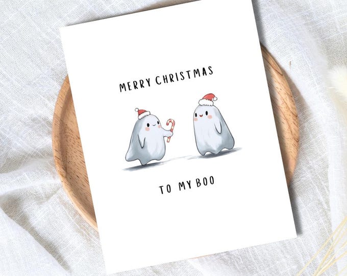 Merry Christmas To My Boo Loving Card, Boyfriend Christmas card, Girlfriend, Christmas card for Wife, Husband, Personalised Christmas Gift
