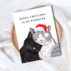 Tarjeta de Feliz Navidad para mi Purrrson / Tarjeta navideña para amantes de los gatos para esposo, esposa, novio, novia, mamá y papá / Regalo de Navidad para él/ella