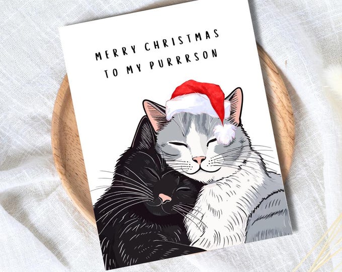 Merry Christmas To My Purrrson Card | Cat Lover Christmas Card For Husband Wife Boyfriend Girlfriend Mom Dad | Christmas Gifted For Him/Her