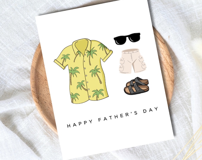 Dad's Favorite Outfit Hawaiian Shirt Cargo Shorts Sandals Father's Day Card For Dad Grandad Husband Birthday Funny Cute Daddy Grandad TV