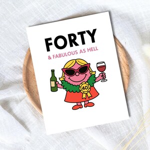 Tarjeta de cumpleaños número 60 de Miss Forty & Fabulous, tarjeta de cumpleaños memorable, regalo de cumpleaños número 60 para mujeres, tarjeta divertida para una amiga, tarjeta de prosecco