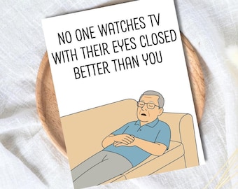 Tarjeta divertida del Día del Padre: Viendo la televisión con los ojos cerrados