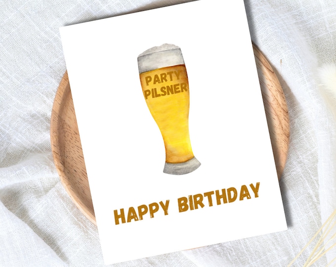 Funny Beer Bottle Party Pilsner Birthday Card For Dad - Cider Bottle Card - Larger Bottle Card - Birthday Card, Mum, Son, Daughter, Friend