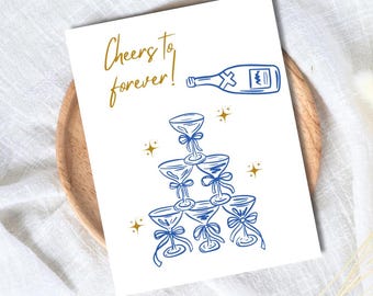 Cheers To Forever Congrats, carte de fiançailles pour couple nouvellement marié ou fiancé, carte de mariage pour elle, carte de fiançailles pour soeur, cousin