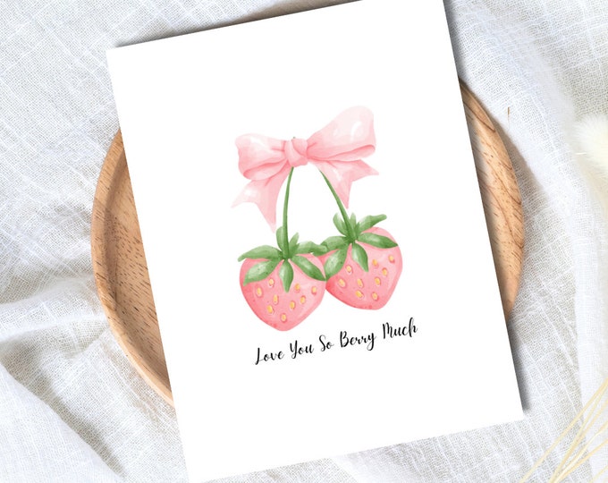 Love You So Berry Much Card | Cute Love Card | Bestie Strawberry Card | Birthday Gift for Wife Husband | Valentines Card For Her Him