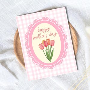 Carte de fête des mères heureuse en dentelle élégante, carte de fête des mères fleurs roses de sa fille, cadeau sentimental doux pour maman, carte pour maman, grand-mère