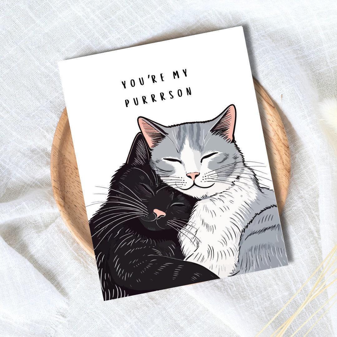 Grußkarte Mit Schwarz-weißen Katzen - Happy Birthday, Hochzeit, Freundschaft - 148x148 Mm, Blanko Innen