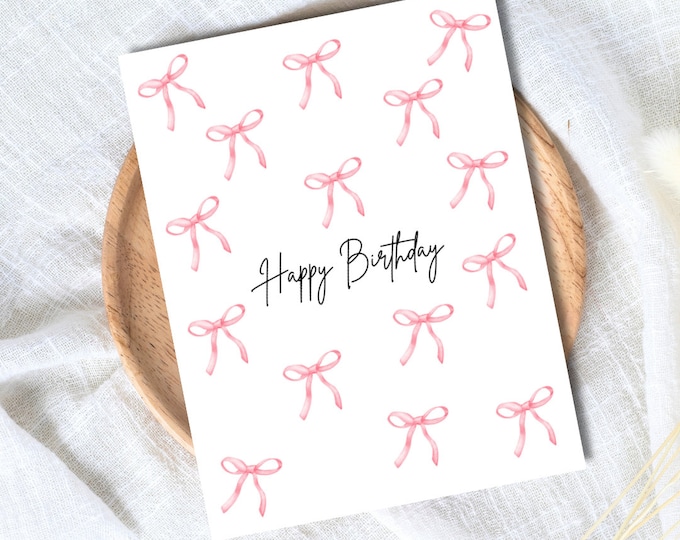 Happy Birthday Bow Card | Pink Bow Coquette Bestie Card | Funny Birthday Card | Birthday Gift for Wife Husband | Valentines Card For Her Him