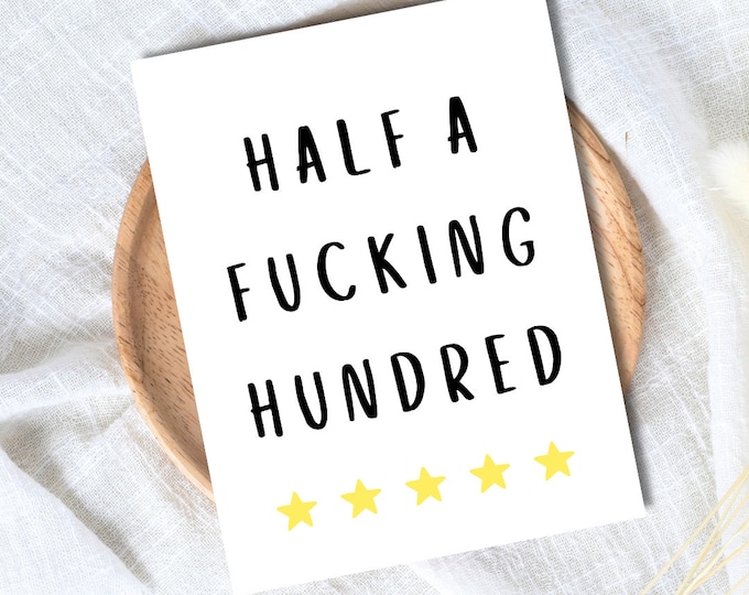 50th birthday card, Fiftieth birthday card, milestone birthday card, 50th birthday gift, gift for men, half a hundred, rude birthday card