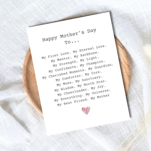 Tarjeta del Día de la Madre / Tarjeta para mamá / Tarjeta para mamá / Mejor mamá / Tarjeta para ella / Regalo del Día de la Madre