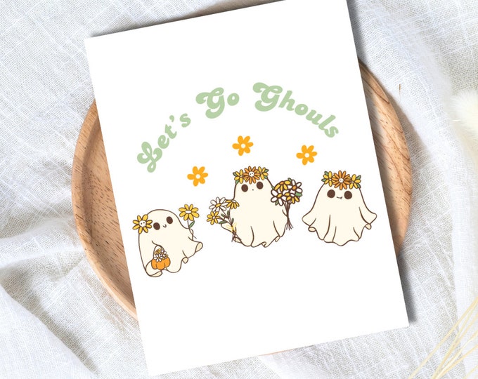Let's Go Ghouls Spooky Halloween For Best Friends Besties Funny Cheesy Halloween Greeting Card | Halloween Decor Fall Decor bookshelf decor