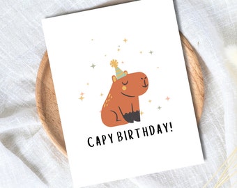 Capy Birthday Party Capybara Greetings Card | Animal Funny Punny Birthday Card | Husband Wife Boyfriend Girlfriend Partner