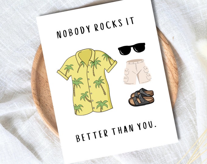 Nobody Rocks It Better Father's Day Card Hawaiian Shirt Cargo Shorts Sandals For Dad Grandad Husband Birthday Cute Daddy Grandpa Grandfather