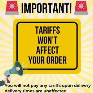 a yellow sign with black text, a megaphone, and a red light, along with a warning message about potential tax increases.