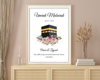 Cadeau personnalisé Omra Moubarak et Hajj Moubarak, Cadeau Omra, Cadeau Hajj, Numérique, Impression Omra Moubarak, Omra Moubarak Floral Islamique Imprimable