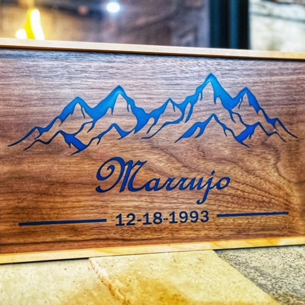 Personalized Carved Wood Family Name Sign With Established Date |  Epoxy Mountain Sign | Personalized Sign | Family Wall Décor | Epoxy Sign