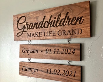 Personalized Grandparent Gift, Grandkid Names and Birthday Sign