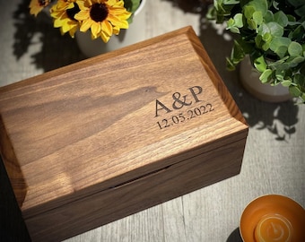 Personalized Walnut Keepsake Box, Engraved Wooden Memory Box , Custom Valet Box , Wedding Memory Box, Anniversary Gift for Him