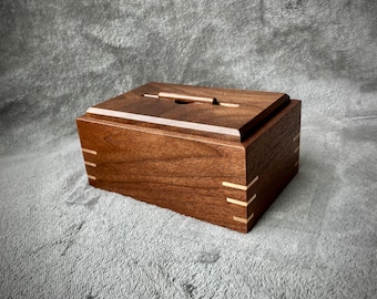 Handcrafted Walnut Valet Box, Maple Accents, Custom Engraved Gift