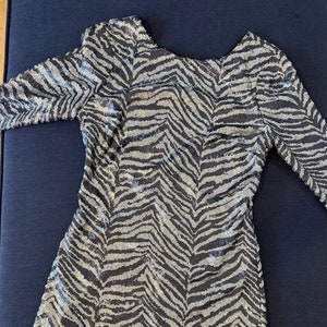 silver and dark grey tiger strip sequin minidress