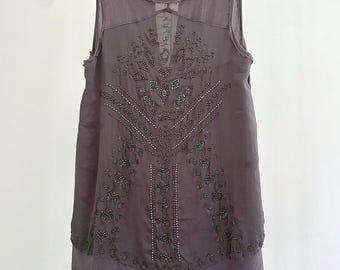 Free People Beaded Chiffon Slipdress, dark mauve Size S/P