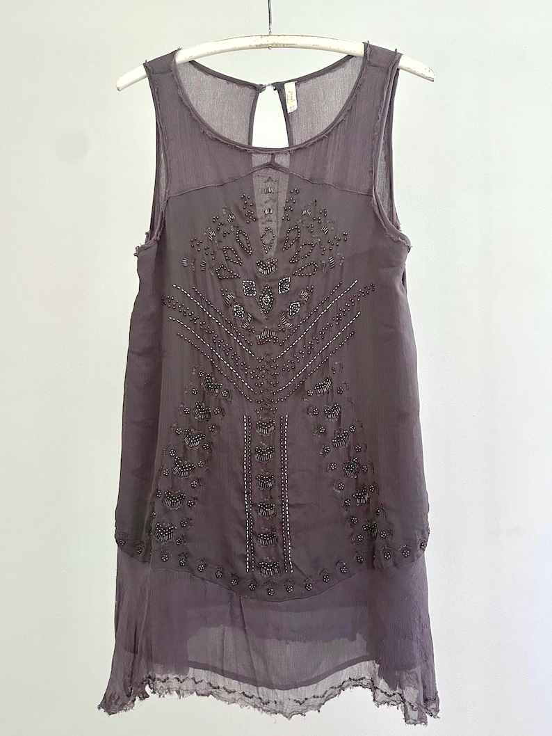 Free People Beaded Chiffon Slipdress, dark mauve Size S/P image 1