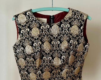 Vintage 1950’s Penney’s Metallic Top: Pineapple Print, Size 12 (M)