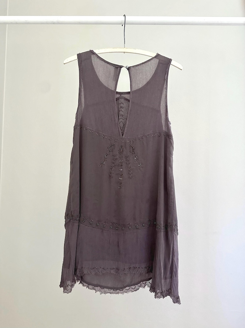 Free People Beaded Chiffon Slipdress, dark mauve Size S/P image 2