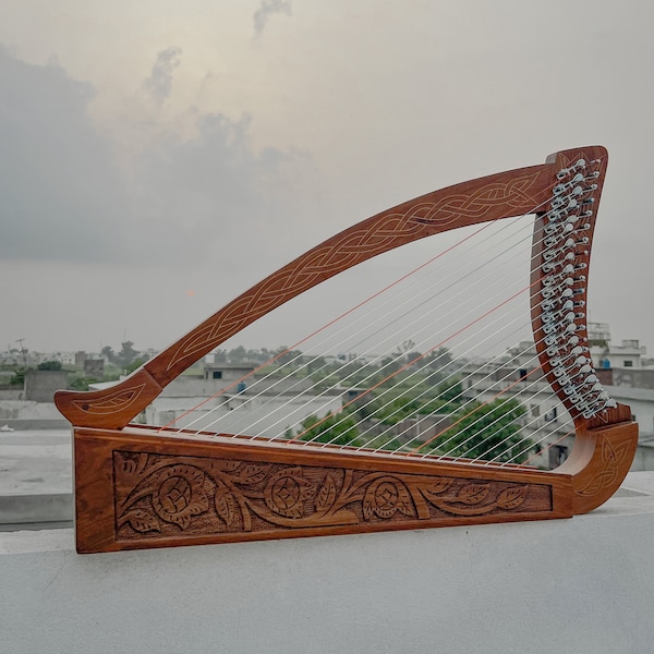 Handcrafted Rosewood Irish Lyre Harp with 22 Strings - Bundle Deal with Free Carry Bag, Tuning Key, and Nylon Mono Tech Strings