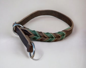 Halsband "Milo" zweifarbig in verschiedenen Breiten teilgeflochten aus Fettleder