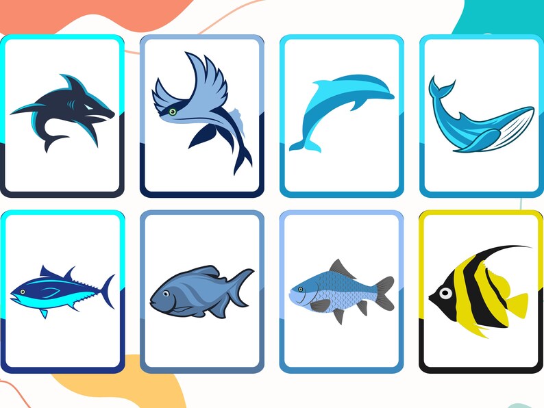 20 Cute Fish Flashcards, Fish Flashcards Printable, Multiple Design ...
