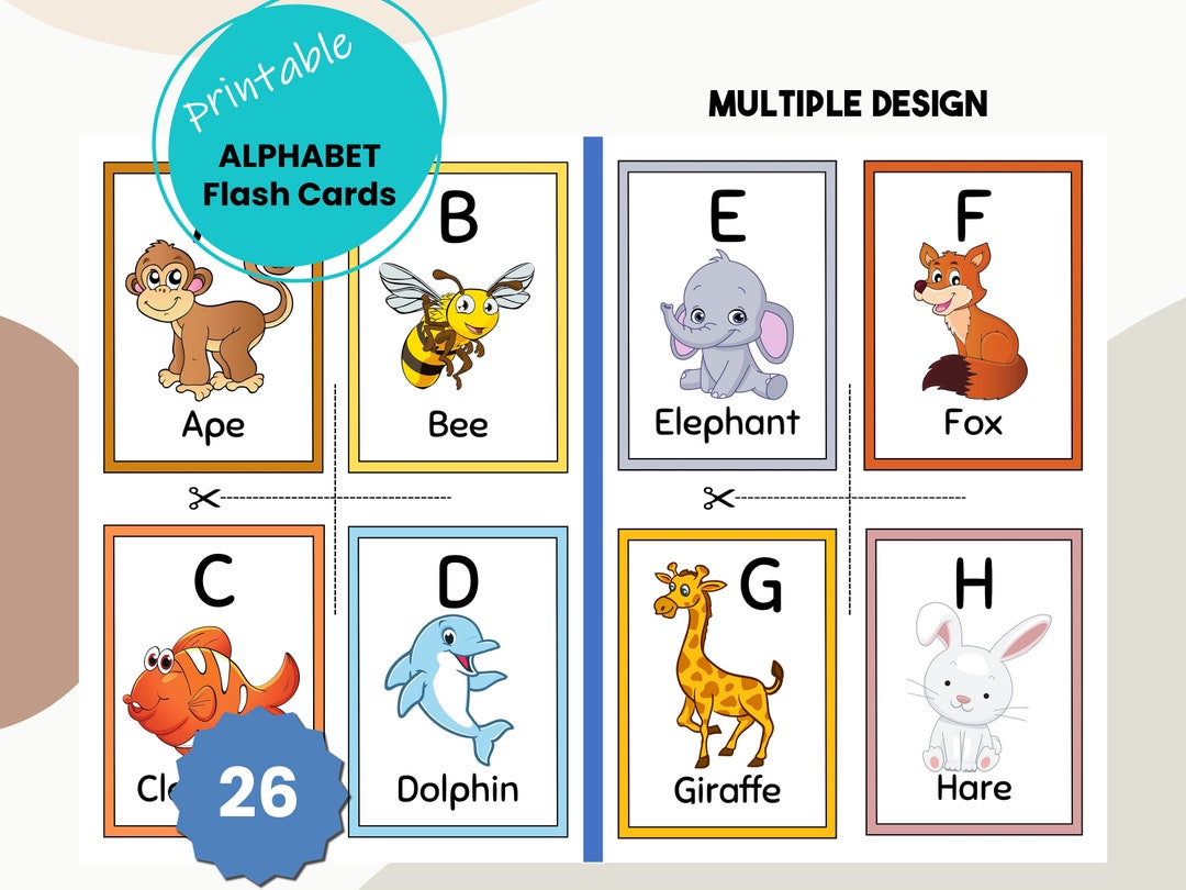 Alphabet Flashcards Animals Alphabet Flashcards Printable Etsy